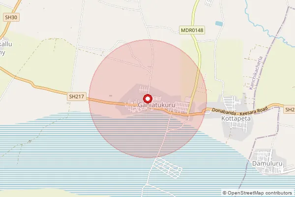 Map showing approximate area covered by Pincode 521180 — Kanchikacharla S.O, Ntr