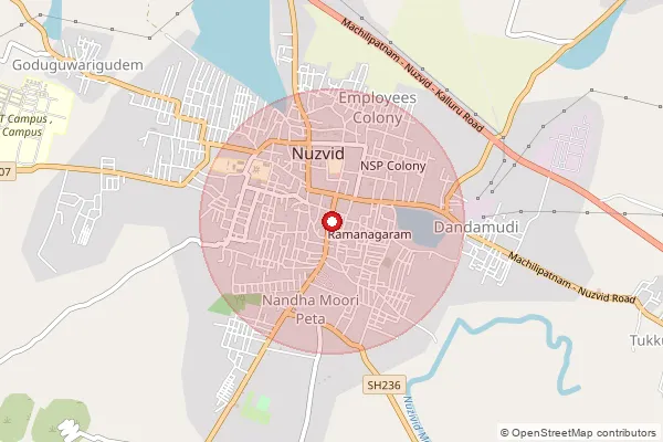 Map showing approximate area covered by Pincode 521201 — Dum Dum Gardens S.O, Eluru