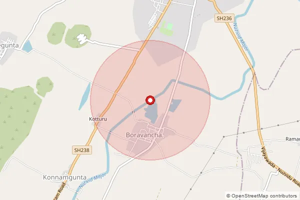 Map showing approximate area covered by Pincode 521202 — Boruvancha B.O, Eluru
