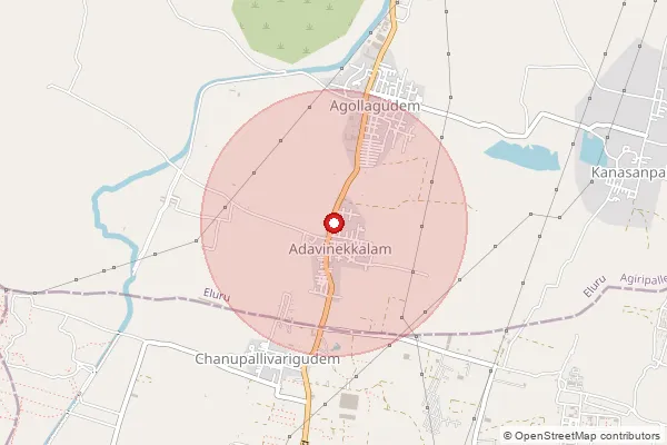 Map showing approximate area covered by Pincode 521212 — Adavinekkalam B.O, Eluru