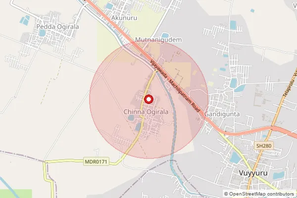 Map showing approximate area covered by Pincode 521245 — Nepalli B.O, Krishna