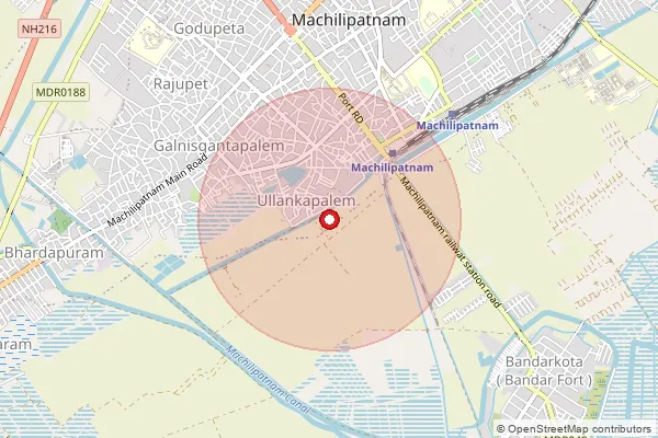 Map showing approximate area covered by Pincode 521246 — Hanumanthapuram B.O, Krishna