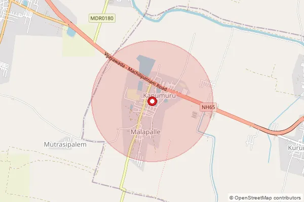 Map showing approximate area covered by Pincode 521256 — Kanumuru B.O, Krishna