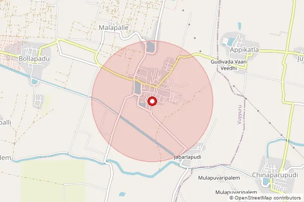Map showing approximate area covered by Pincode 521261 — Appikatla B.O, Krishna
