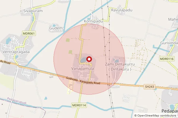 Map showing approximate area covered by Pincode 521263 — Pedaparupudi B.O, Krishna