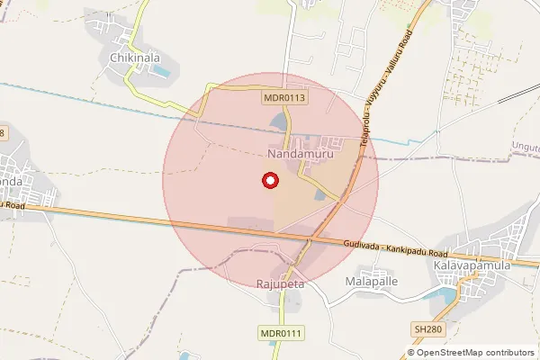 Map showing approximate area covered by Pincode 521311 — Vemanda B.O, Eluru