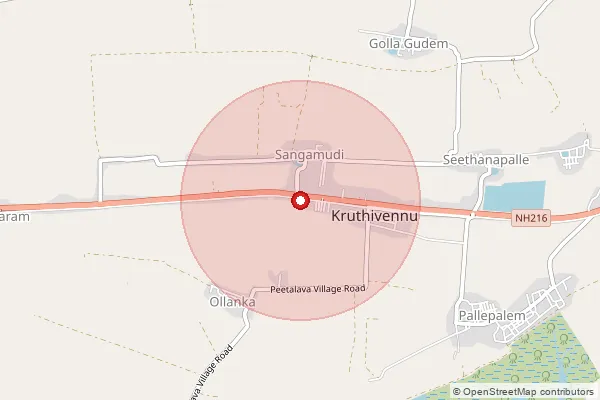Map showing approximate area covered by Pincode 521320 — Kruthivennu So, Krishna