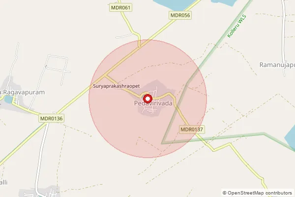 Map showing approximate area covered by Pincode 521321 — Tummalapalli B.O, Krishna