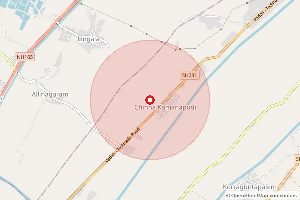 Map showing approximate area covered by Pincode 521325 — Pedakamanapudi B.O, Eluru