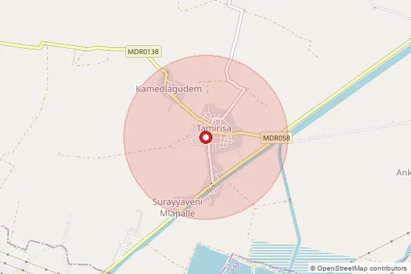 Map showing approximate area covered by Pincode 521327 — Anamanapudi B.O, Krishna