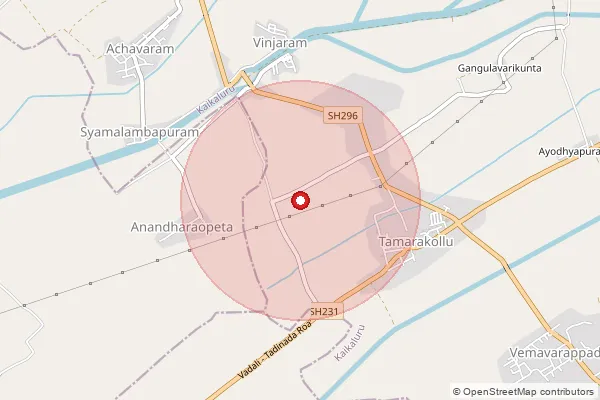 Map showing approximate area covered by Pincode 521343 — Tamarakollu B.O, Eluru