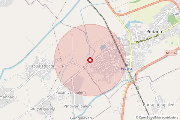 Map showing approximate area covered by Pincode 521366 — Pedana S.O, Krishna