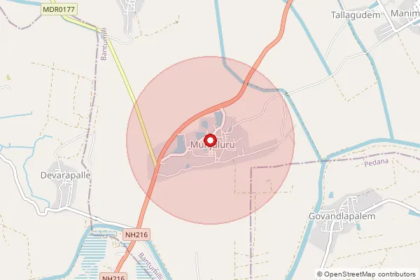 Map showing approximate area covered by Pincode 521369 — Munjuluru S.O, Krishna