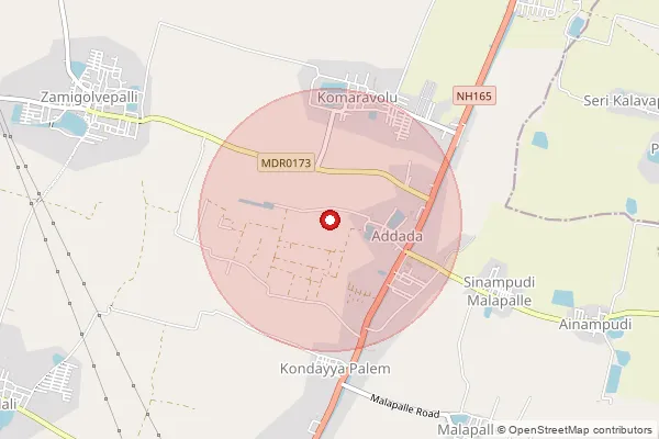 Map showing approximate area covered by Pincode 521390 — Addada B.O, Krishna