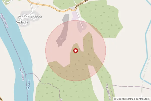 Map showing approximate area covered by Pincode 521457 — Vedadri B.O, Ntr
