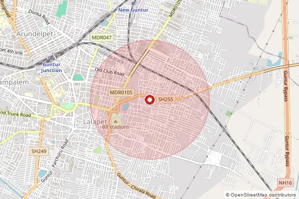 Map showing approximate area covered by Pincode 522001 — Old Guntur S.O, Guntur