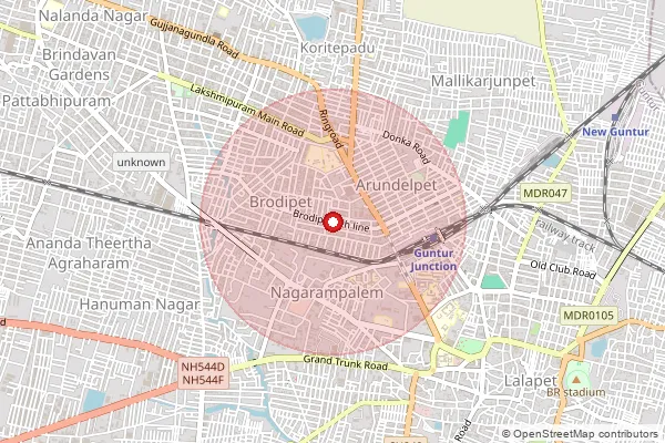 Map showing approximate area covered by Pincode 522002 — Guntur H.O, Guntur