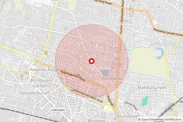 Map showing approximate area covered by Pincode 522007 — Amaravathi Road(Guntur) S.O, Guntur