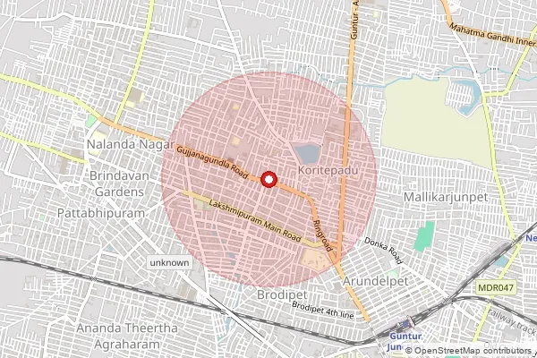 Map showing approximate area covered by Pincode 522008 — Ndc Guntur, Guntur