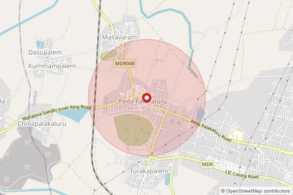 Map showing approximate area covered by Pincode 522009 — Pedapalakaluru B.O, Guntur