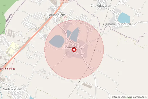 Map showing approximate area covered by Pincode 522019 — Enamadala B.O, Guntur