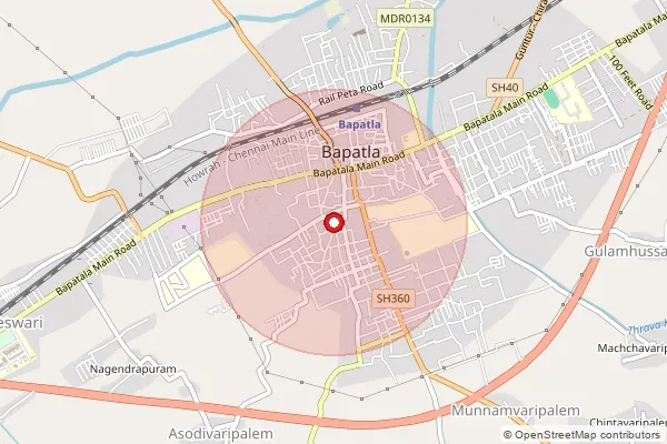 Map showing approximate area covered by Pincode 522101 — Bapatla H.O, Bapatla