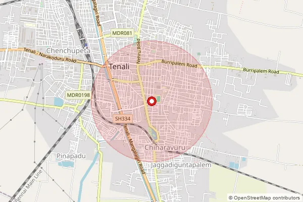 Map showing approximate area covered by Pincode 522201 — Tenali H.O, Guntur