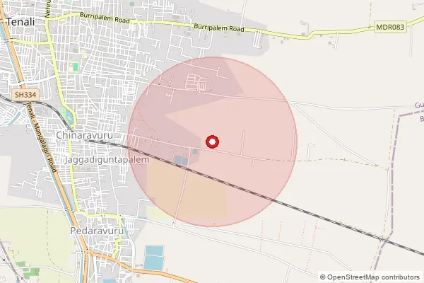 Map showing approximate area covered by Pincode 522202 — Pinapad Tenali S.O, Guntur