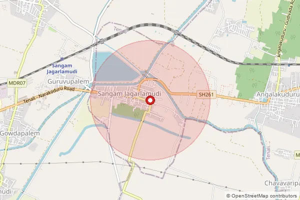 Map showing approximate area covered by Pincode 522213 — Sangamjagarlamudi S.O, Guntur