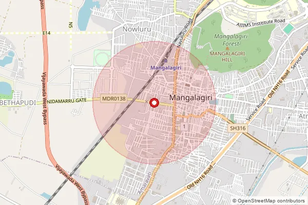 Map showing approximate area covered by Pincode 522240 — Kuragallu B.O, Guntur