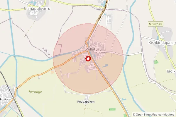 Map showing approximate area covered by Pincode 522257 — Vellaturu S.O, Bapatla