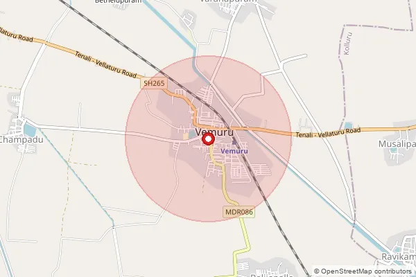 Map showing approximate area covered by Pincode 522261 — Vemuru S.O, Bapatla