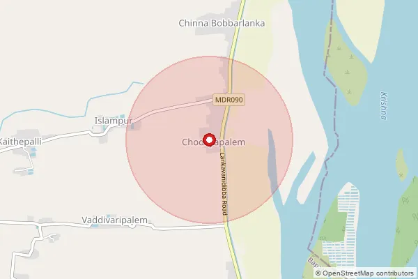 Map showing approximate area covered by Pincode 522264 — Chodayapalem S.O, Bapatla