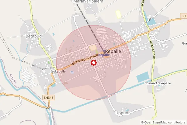 Map showing approximate area covered by Pincode 522265 — Isukapalle S.O, Bapatla