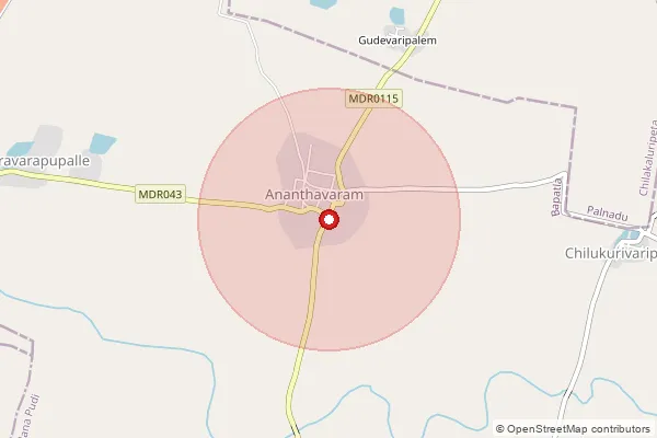 Map showing approximate area covered by Pincode 522301 — Anantavaram S.O, Bapatla