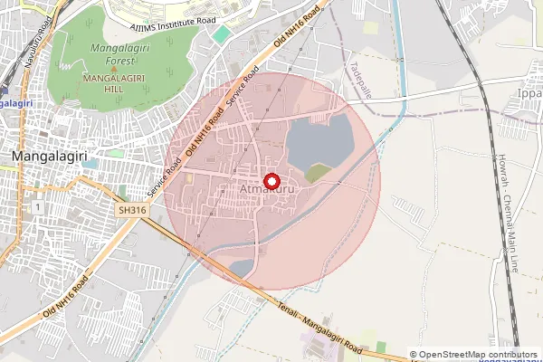 Map showing approximate area covered by Pincode 522302 — Revendrapadu B.O, Guntur