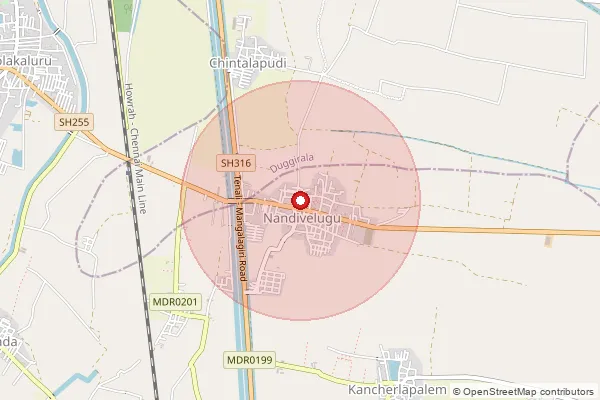 Map showing approximate area covered by Pincode 522306 — Nandivelugu S.O, Guntur