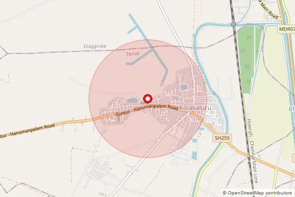 Map showing approximate area covered by Pincode 522307 — Kolakaluru S.O, Guntur