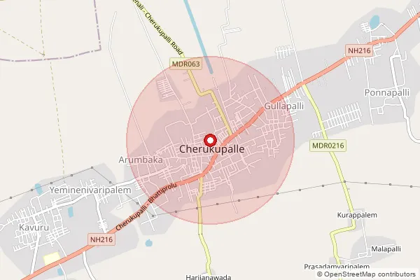 Map showing approximate area covered by Pincode 522309 — Cherukupalle S.O, Bapatla