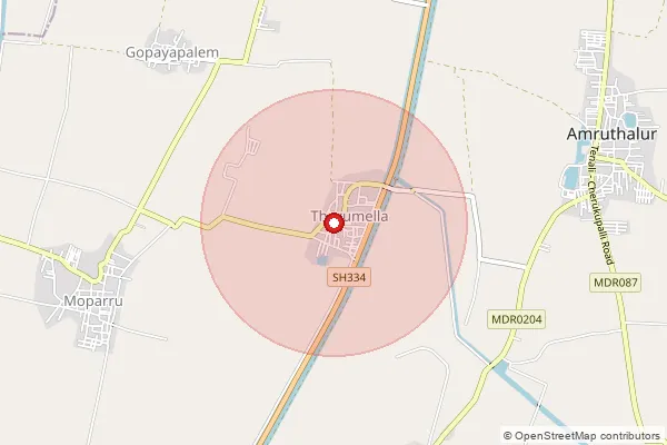 Map showing approximate area covered by Pincode 522312 — Turumella S.O, Bapatla