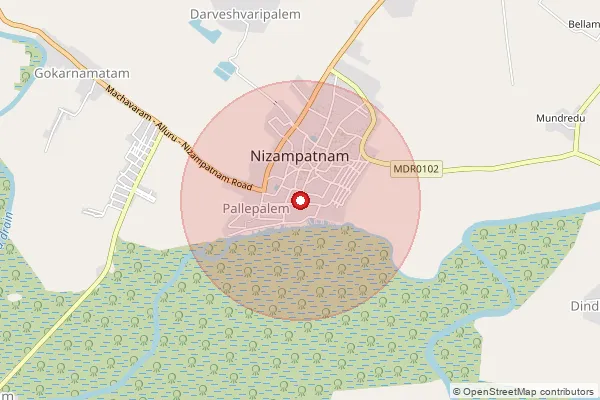 Map showing approximate area covered by Pincode 522314 — Nizampatnam S.O, Bapatla