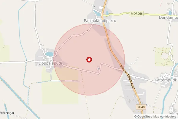Map showing approximate area covered by Pincode 522316 — Kollimarla B.O, Guntur