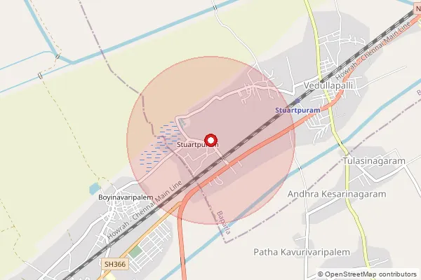 Map showing approximate area covered by Pincode 522317 — Stuvartpuram S.O, Bapatla