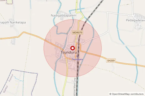 Map showing approximate area covered by Pincode 522318 — Tsunduru S.O, Bapatla