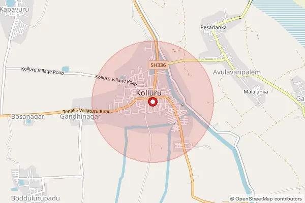Map showing approximate area covered by Pincode 522324 — Kolluru S.O, Bapatla