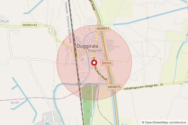Map showing approximate area covered by Pincode 522330 — Duggirala S.O, Guntur