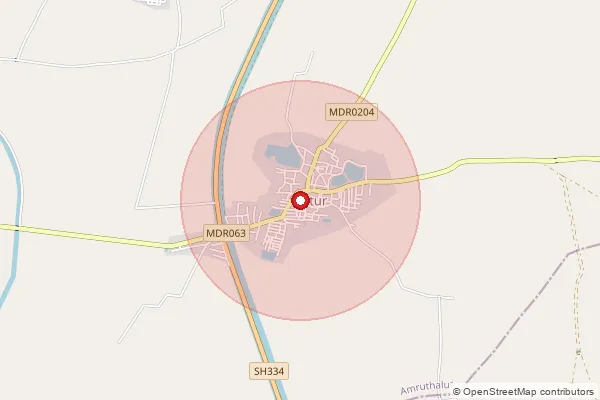 Map showing approximate area covered by Pincode 522341 — Intur S.O, Bapatla