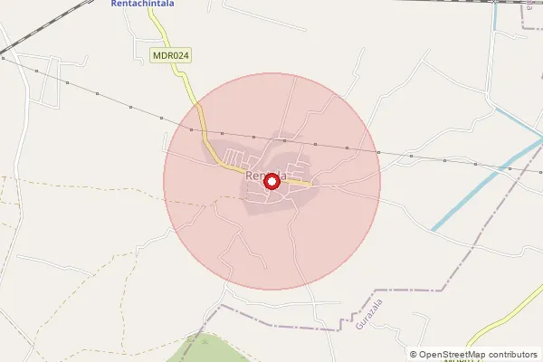 Map showing approximate area covered by Pincode 522421 — Rentala B.O, Palnadu