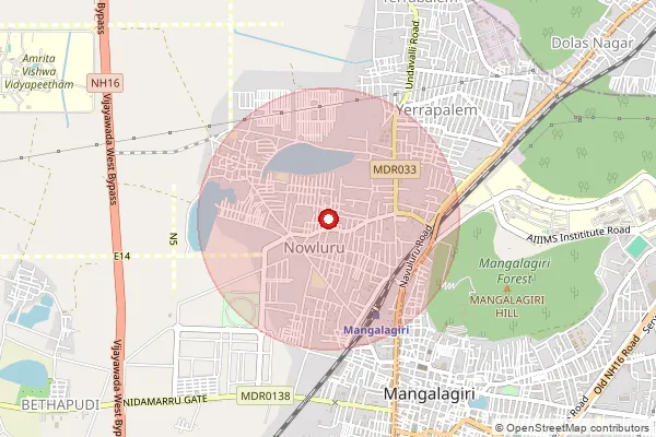 Map showing approximate area covered by Pincode 522502 — Yerrabalem B.O, Guntur