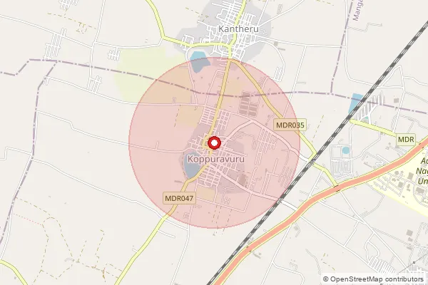 Map showing approximate area covered by Pincode 522508 — Koppuravuru B.O, Guntur